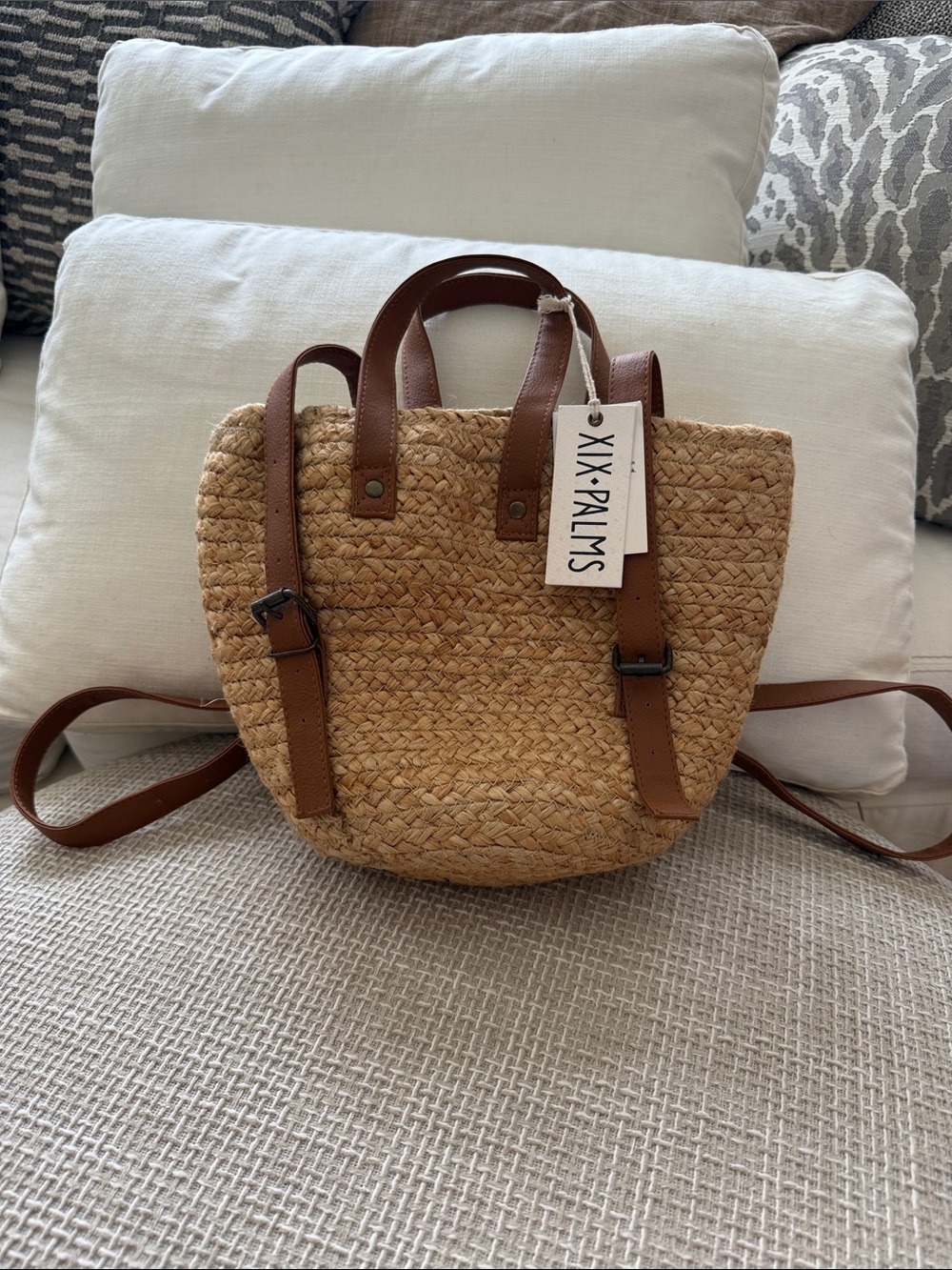 XIX palms Natural Straw Backpack waterproof interior